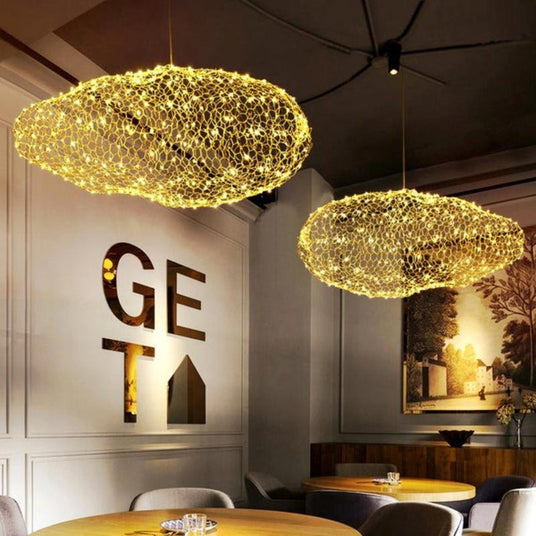 Iron pendant light starry LED dots detail view