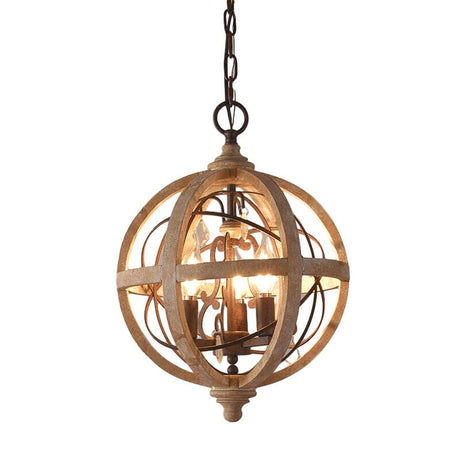 led chandelier with wood grain detail