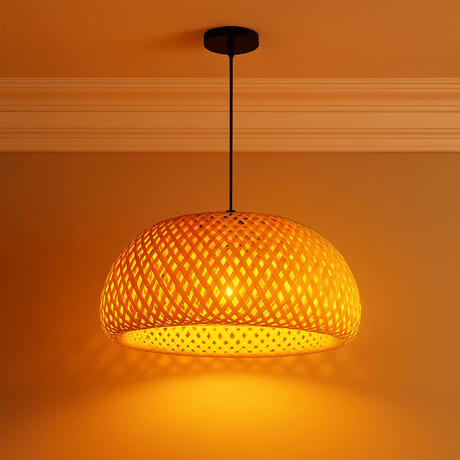 Bamboo rattan pendant light woven design