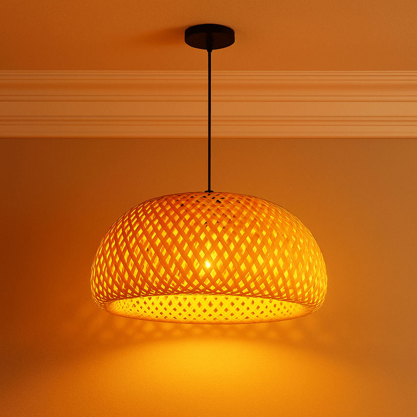 Bamboo rattan pendant light woven design