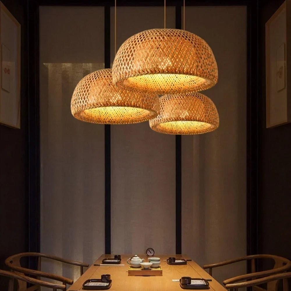 Woven rattan lamp warm ambient glow
