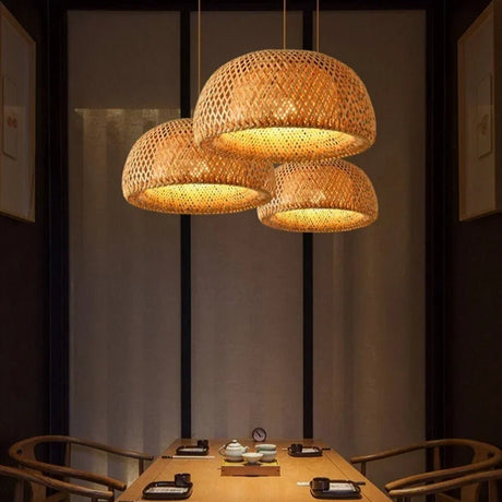 Woven rattan lamp warm ambient glow