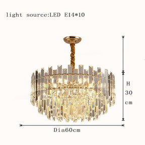 Round LED Lamp With Golden Crystal for Dining Room
