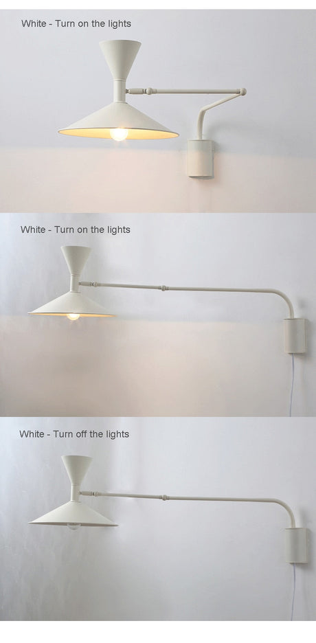 industrial-style swing arm wall lamp - installation detail view