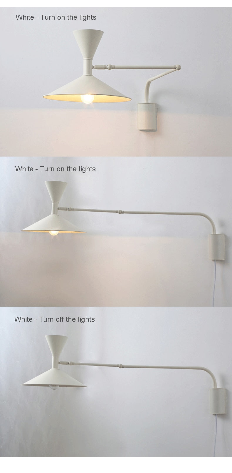 industrial-style swing arm wall lamp - installation detail view