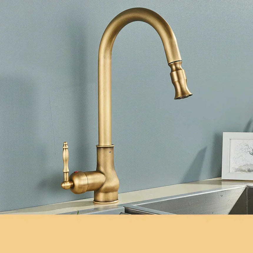 Vintage brass kitchen faucet for contemporary home interiors