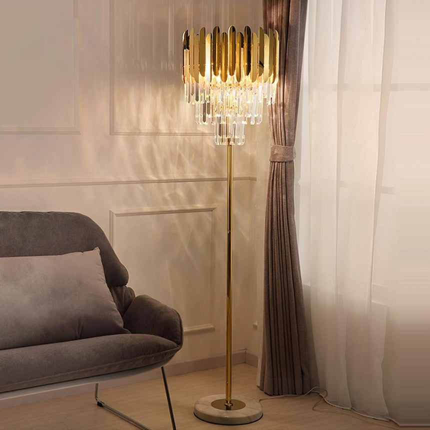 crystal and stainless steel floor lamp for entryway decor