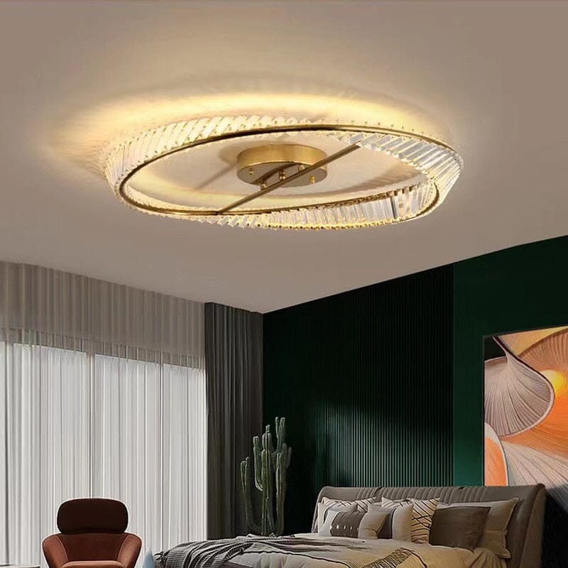 Dimmable Crystal Chandelier Installed Above Dining Table