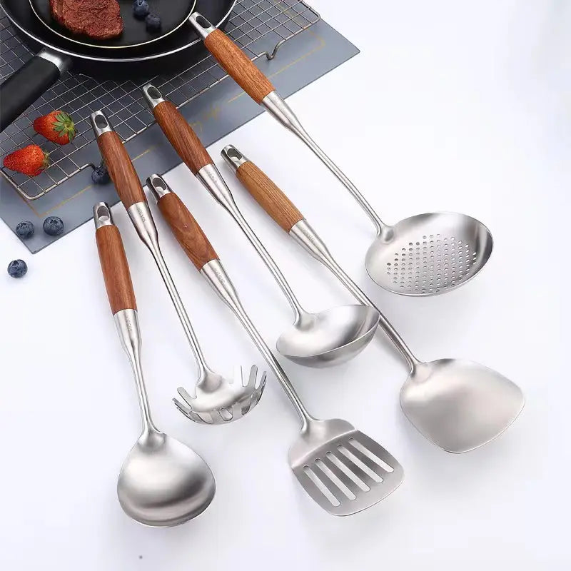 Complete kitchen utensil set arranged for display