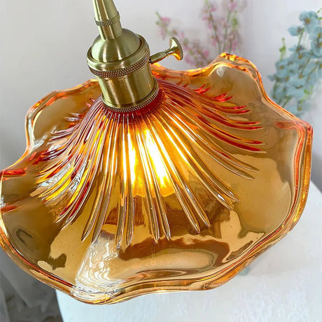 Brass Glass Pendant Light Hibiscus Motif