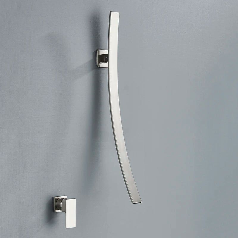 Wall mounted bathroom faucet installed in a bathroom setting
