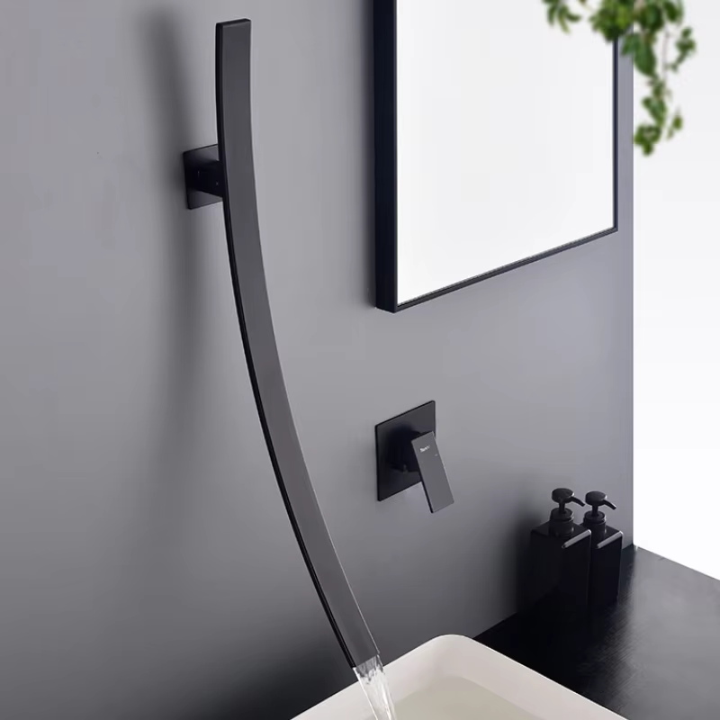Wall mounted bathroom faucet with arc spout design