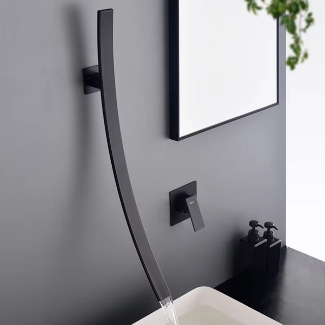 Wall mounted bathroom faucet with arc spout design