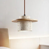 Travertine chandelier with sleek modern silhouette
