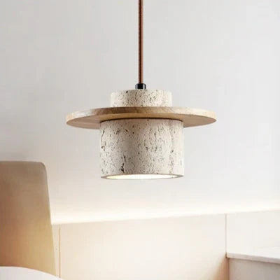 Travertine chandelier with sleek modern silhouette