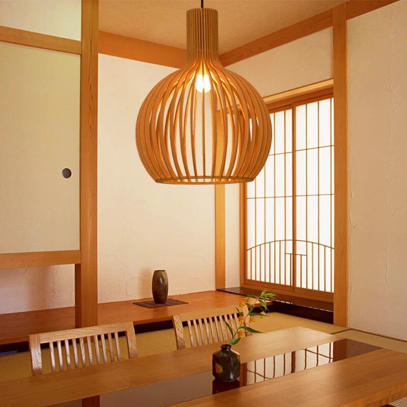 Bamboo pendant lamp E27 base close-up detail