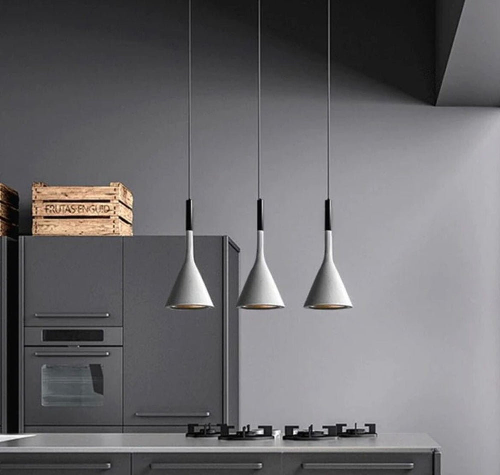 Grey iron pendant light with adjustable height design