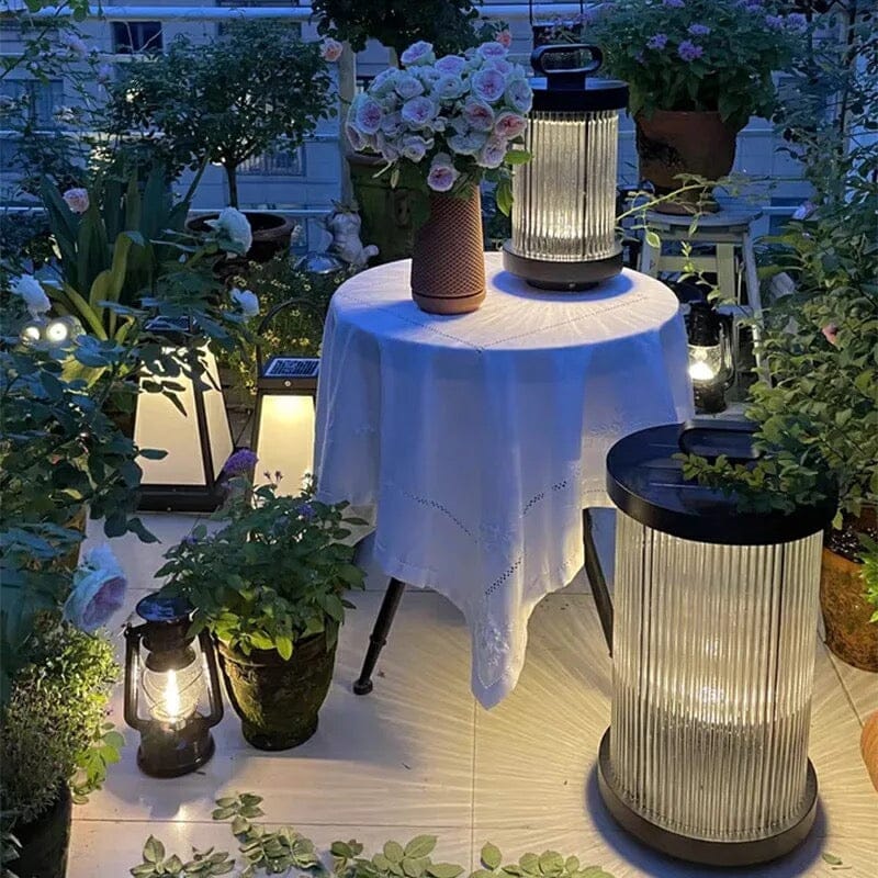 Lantern light lined along a walkway