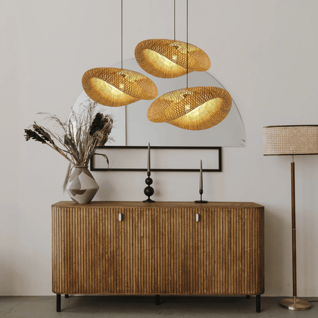 Bamboo pendant light close-up detail