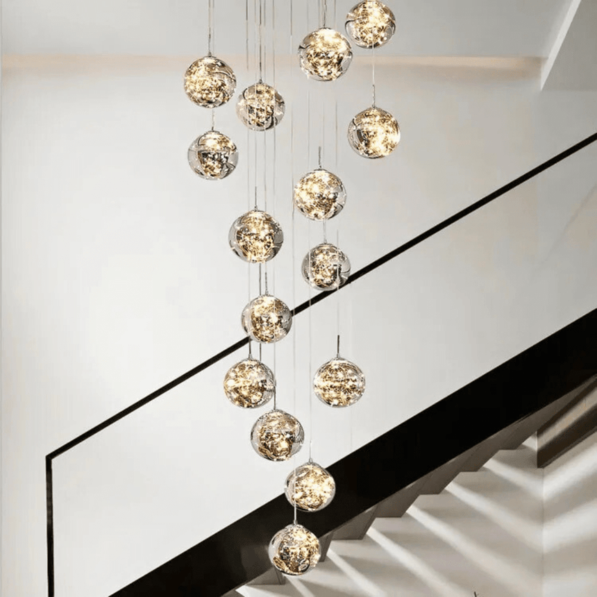 AstraLumen Glass Orb Chandelier for Staircase