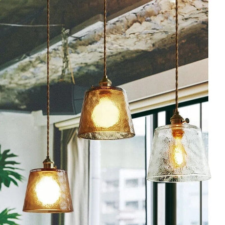 Glass pendant lamp iron finish close-up detail