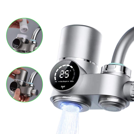 Led faucet water filter with UV purification display