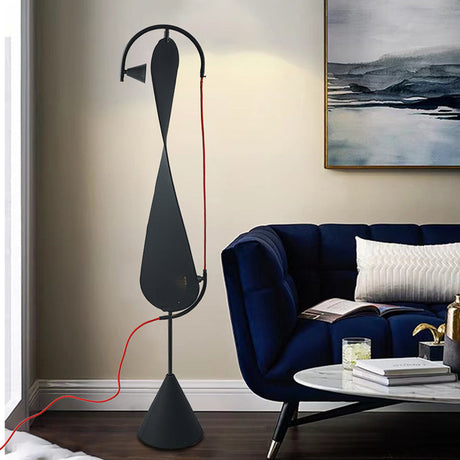 Black artistic standing lamp with fabric shade