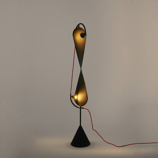 Sculptural floor lamp fabric shade close-up
