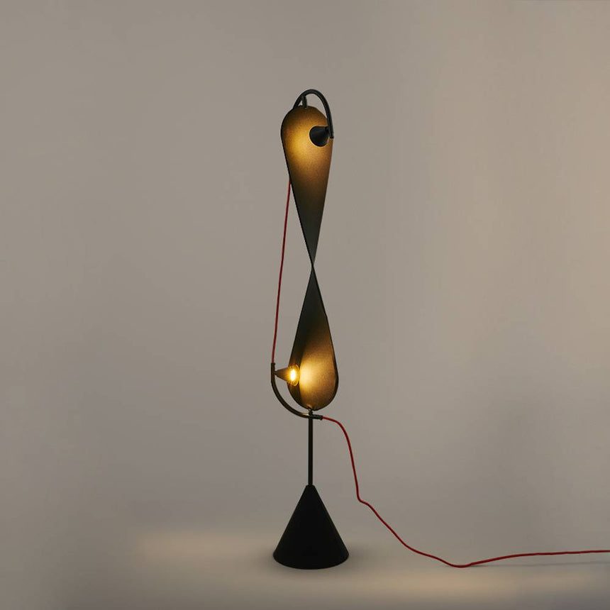 Sculptural floor lamp fabric shade close-up