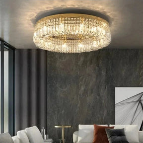 LuminaNest Gold Crystal Flush Mount Chandelier for Dining Room