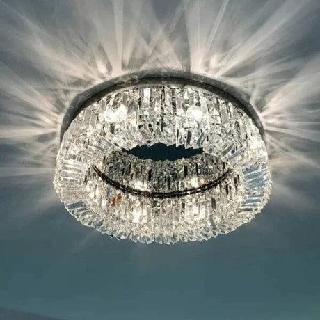 Gold Crystal Chandelier Close-up of Multi-Layered Crystals