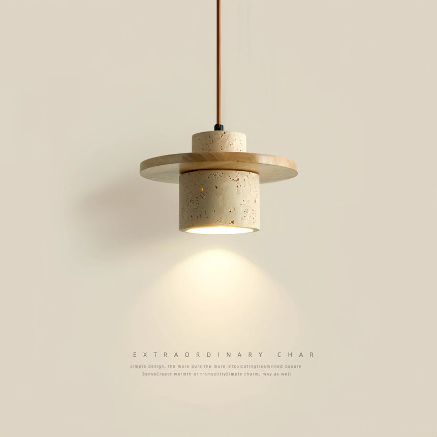Wood Accent Detail on Black Metal Pendant Lamp