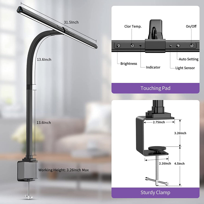 AeroClip Clamp-On Desk Lamp with Adjustable Light Bar