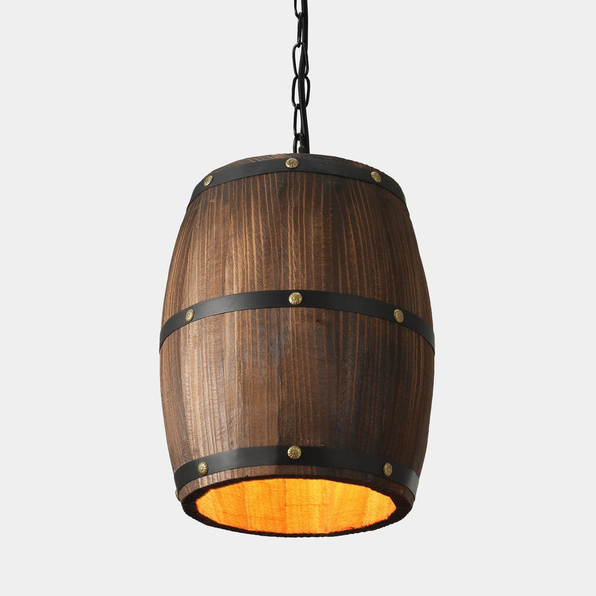 Drum Barrel Pendant Light - Wood and Metal Rustic Antique-Inspired Design | OroDwell