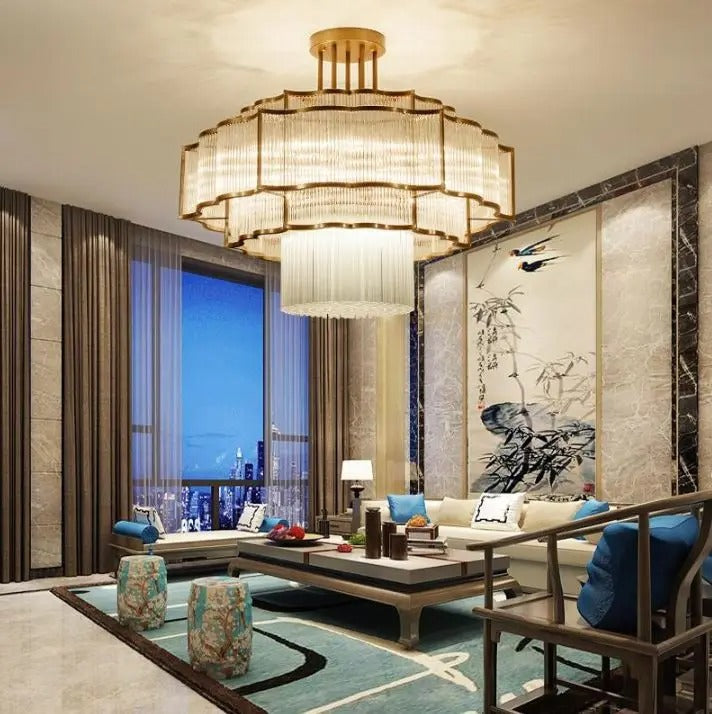 tiered crystal pendant light for dining rooms