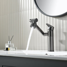Single-hole swivel bathroom faucet with multi-directional rotating head