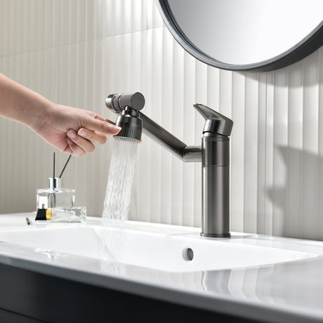 Single-hole swivel bathroom faucet with easy installation design