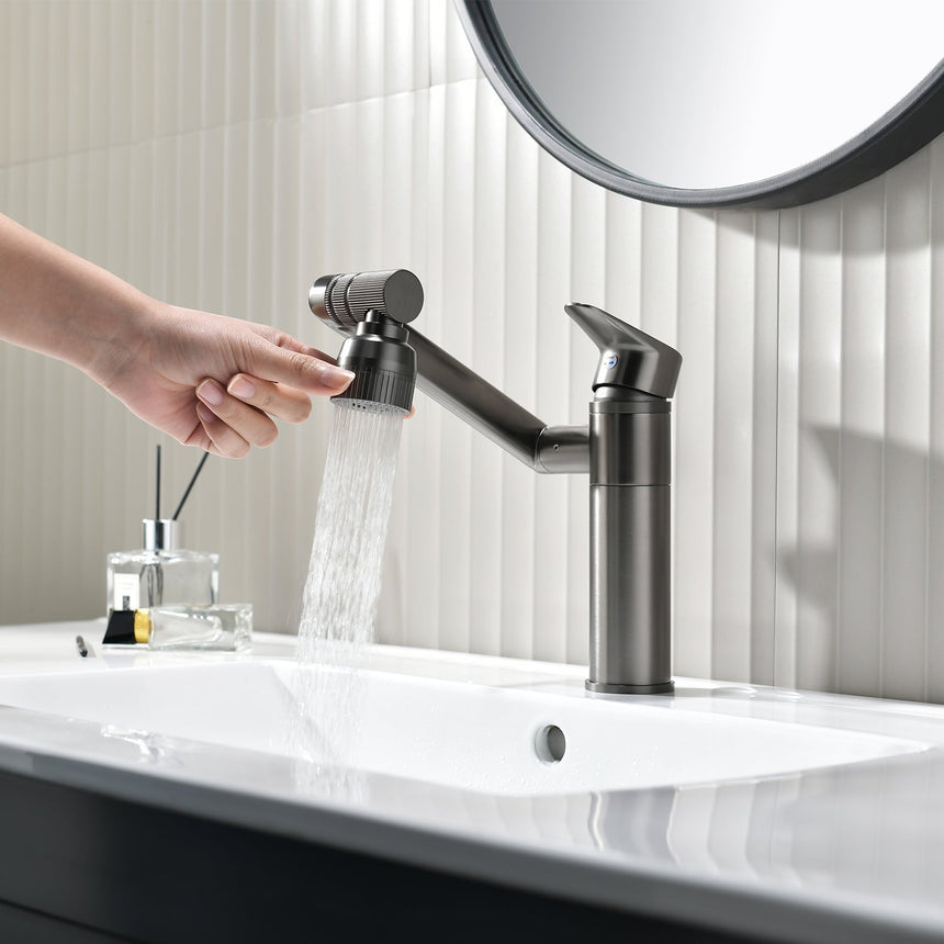 Single-hole swivel bathroom faucet with easy installation design
