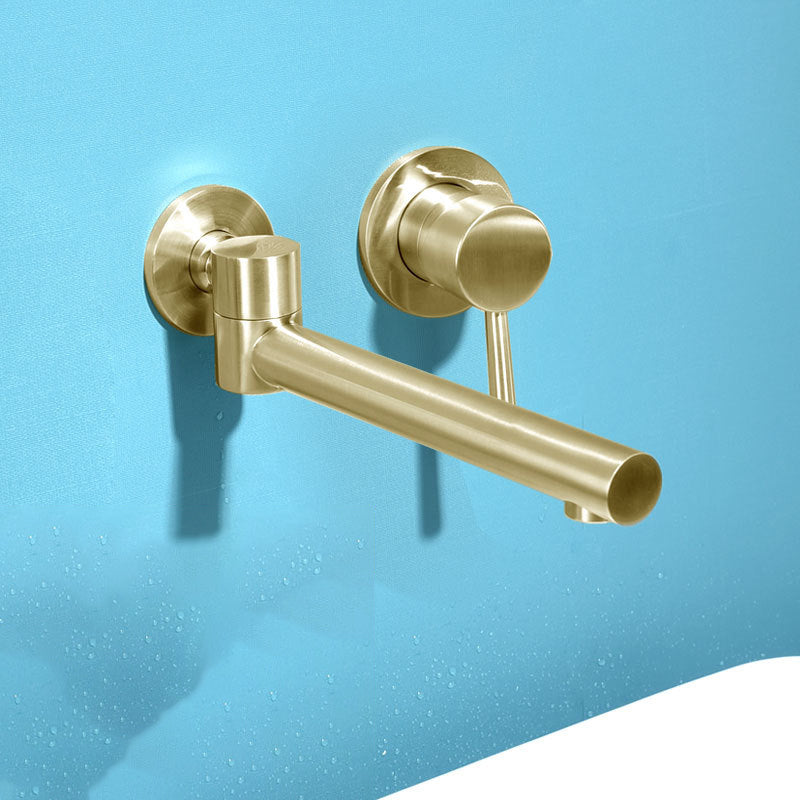 Wall mounted bathroom faucet with brushed gold round design