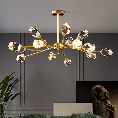 Crystal Pendant Light with Polished Iron Frame