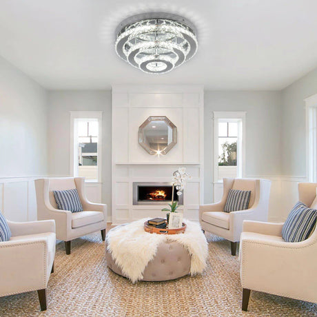 Round Chandelier Installed Above Dining Area
