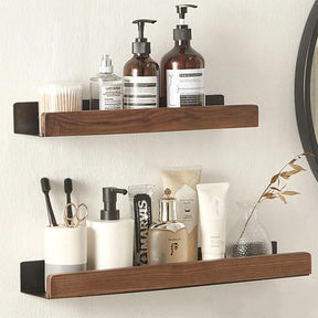 Bathroom wall shelf with aluminum storage construction