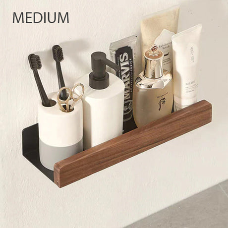 Bathroom wall shelf close-up view - aluminum storage construction