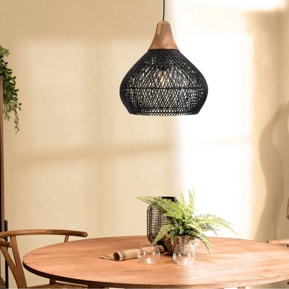 Handwoven Rattan Pendant Light open weave texture
