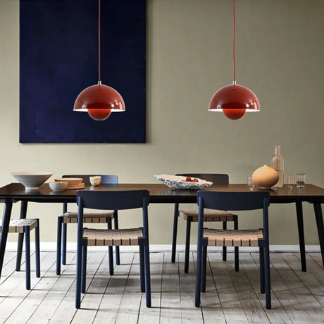 Glass pendant light side angle detail view