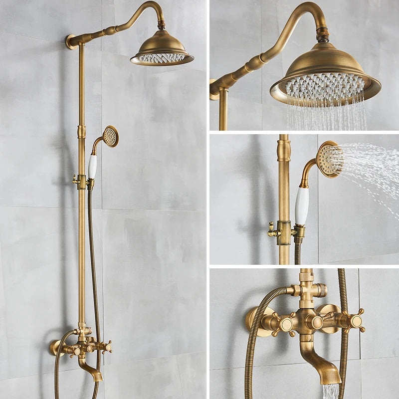 In-wall shower system with antique brass finish