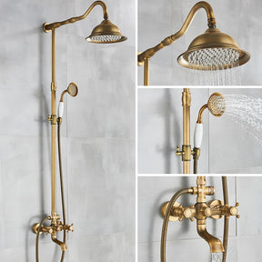 In-wall shower system with antique brass finish