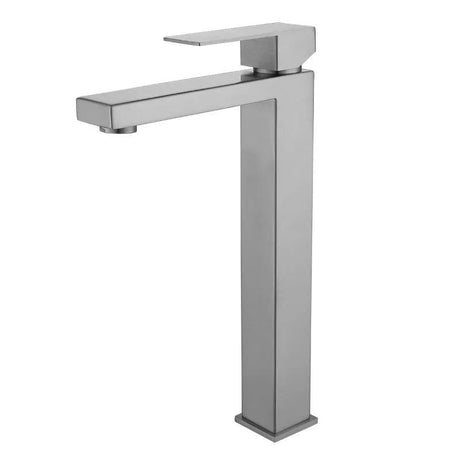 Stainless steel bathroom faucet with included mounting hardware - modern sleek silhouette