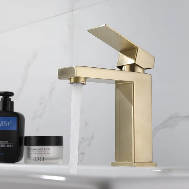 Stainless steel bathroom faucet with single-handle design