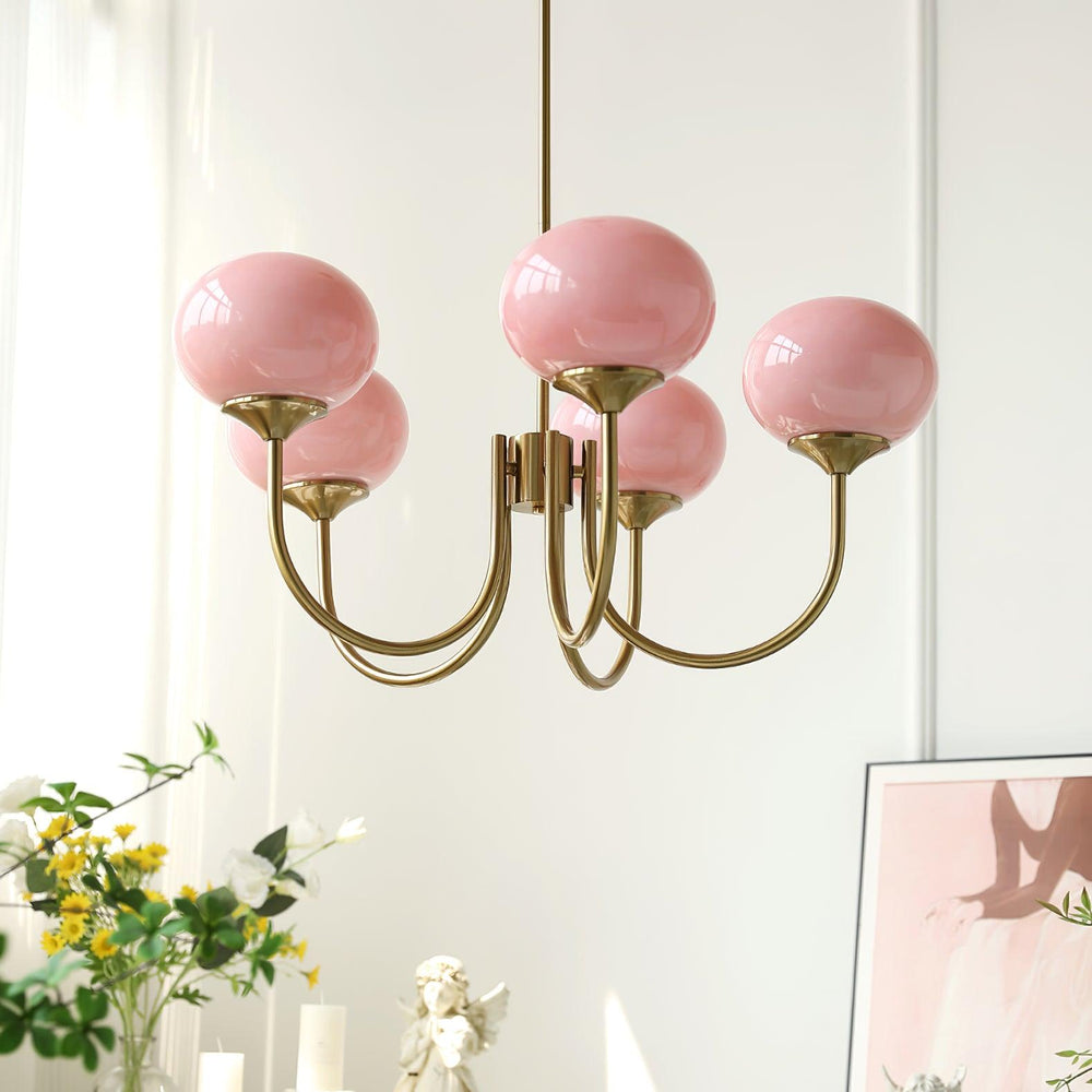 Marshmallow Chandelier Pink Glass Shades for Living Room